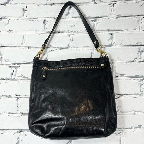 Coach Ashley Leather Hippie Black Reptile Trim Hobo Purse Handbag - Picture 2 of 15